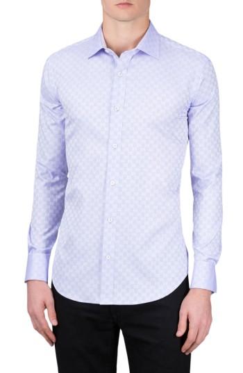 Men's Bugatchi Shaped Fit Checker Print Sport Shirt, Size - Purple