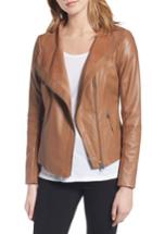 Women's Trouve Raw Edge Leather Jacket, Size - Brown