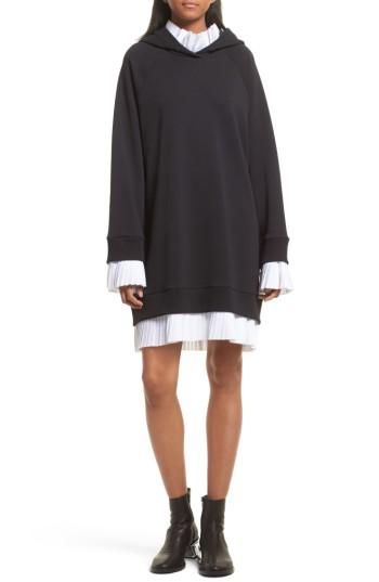 Women's Mm6 Maison Margiela Hooded Sweatshirt Dress With Pleated Trim
