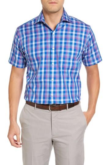 Men's Peter Millar Bay Plaid Spot Shirt - Blue