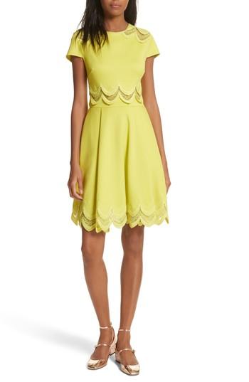 Women's Ted Baker London Embroidered Cap Sleeve Skater Dress - Green