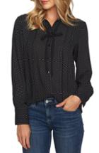 Women's Cece Refined Pin Dot Tie Neck Button-up Blouse - Black