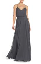 Women's Jenny Yoo Inesse Chiffon V-neck Spaghetti Strap Gown - Grey