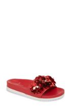 Women's Linea Paolo Lotus Embellished Flower Sandal Slide M - Red