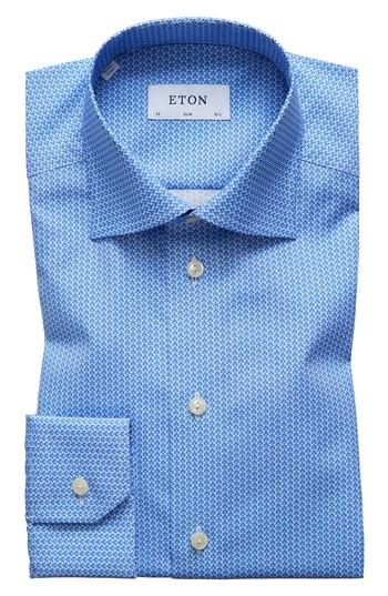 Men's Eton Slim Fit Micro Tiger Print Dress Shirt .5 - Blue
