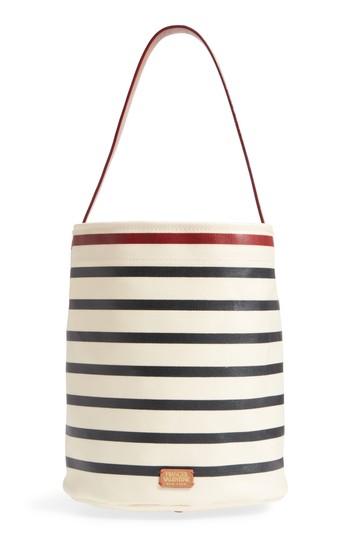 Frances Valentine Medium Stripe Canvas Bucket Bag - White