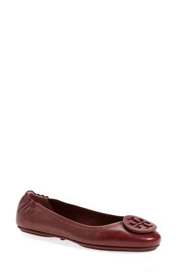 Women's Tory Burch 'minnie' Travel Ballet Flat With Logo M - Red