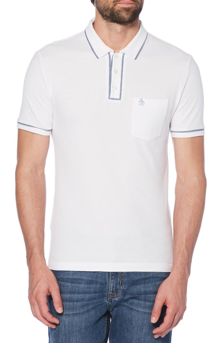Men's Original Penguin The Earl Chambray Trim Pique Polo - White