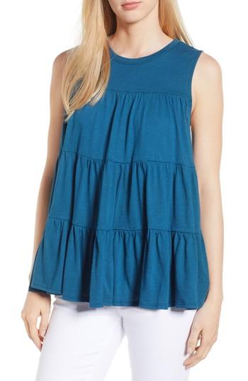 Women's Everleigh Tiered Ruffle Cotton Blend Tank Top - Blue/green