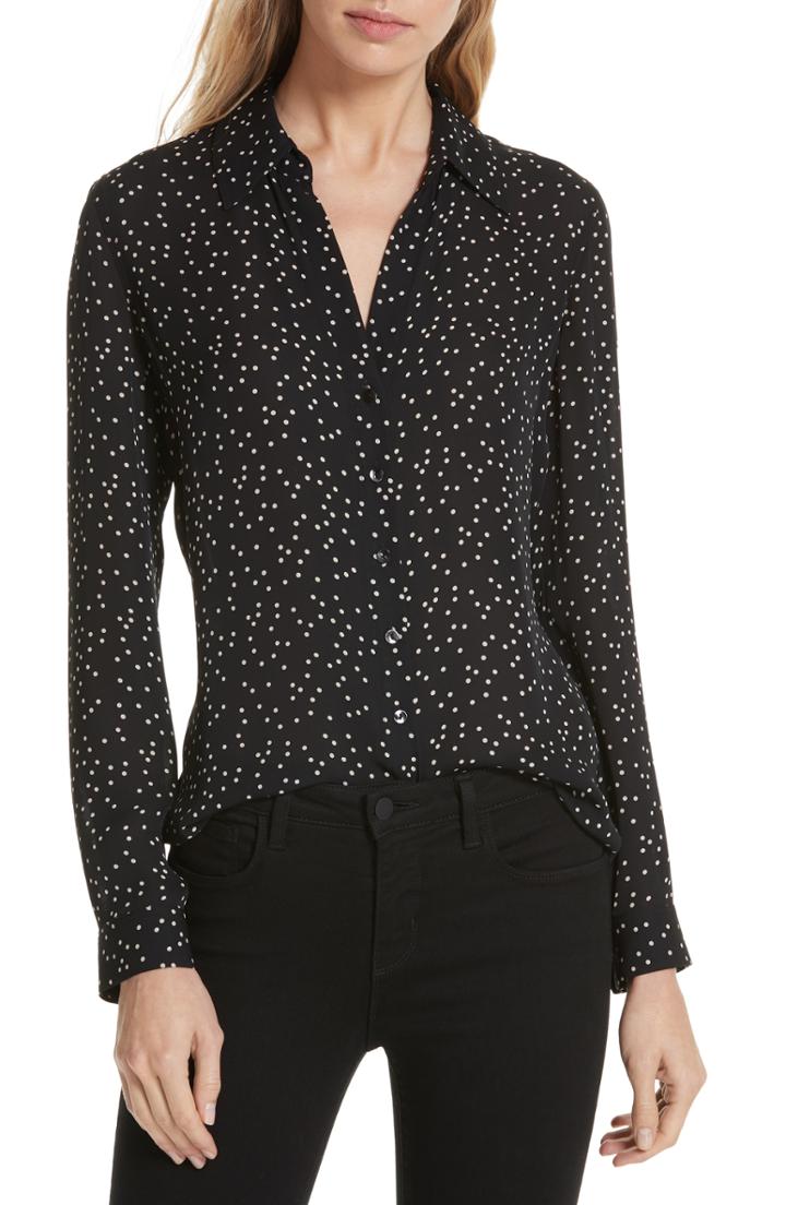 Women's L'agence Nina Polka Dot Silk Blouse - Black