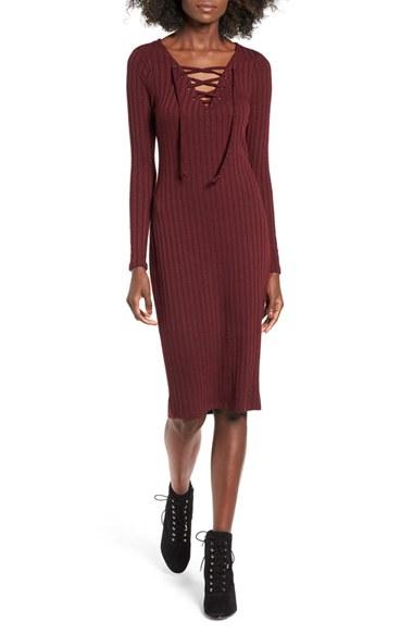 Women's Love, Fire Lace-up Rib Knit Dress - Burgundy