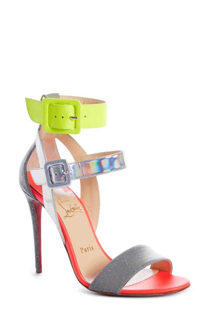 Women's Christian Louboutin Multipot Buckle Sandal Us / 35eu - Metallic