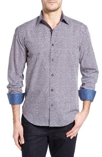 Men's Bugatchi Shaped Fit Geo Print Sport Shirt - Red