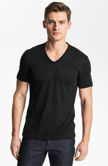 Men's John Varvatos Collection V-neck Linen T-shirt - Black
