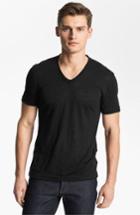 Men's John Varvatos Collection V-neck Linen T-shirt - Black