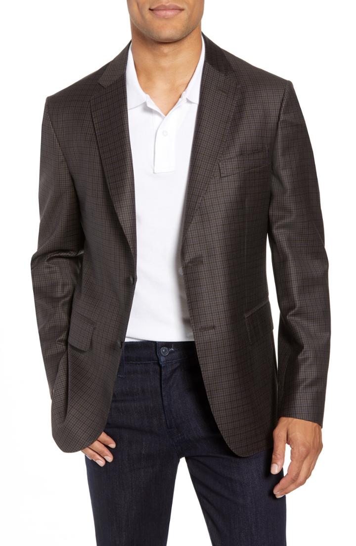 Men's John W. Nordstrom Traditional Fit Check Wool Sport Coat R - Brown