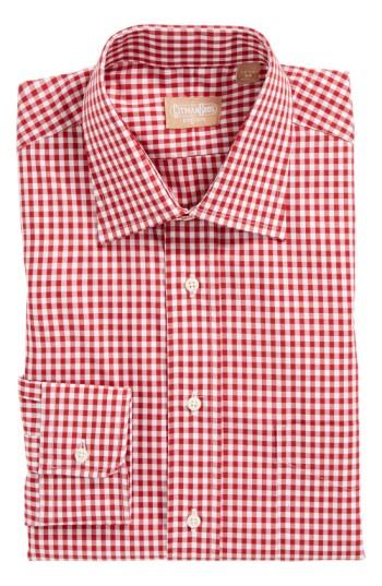Men's Gitman Regular Fit Cotton Gingham English Spread Collar Dress Shirt - 36 - Red