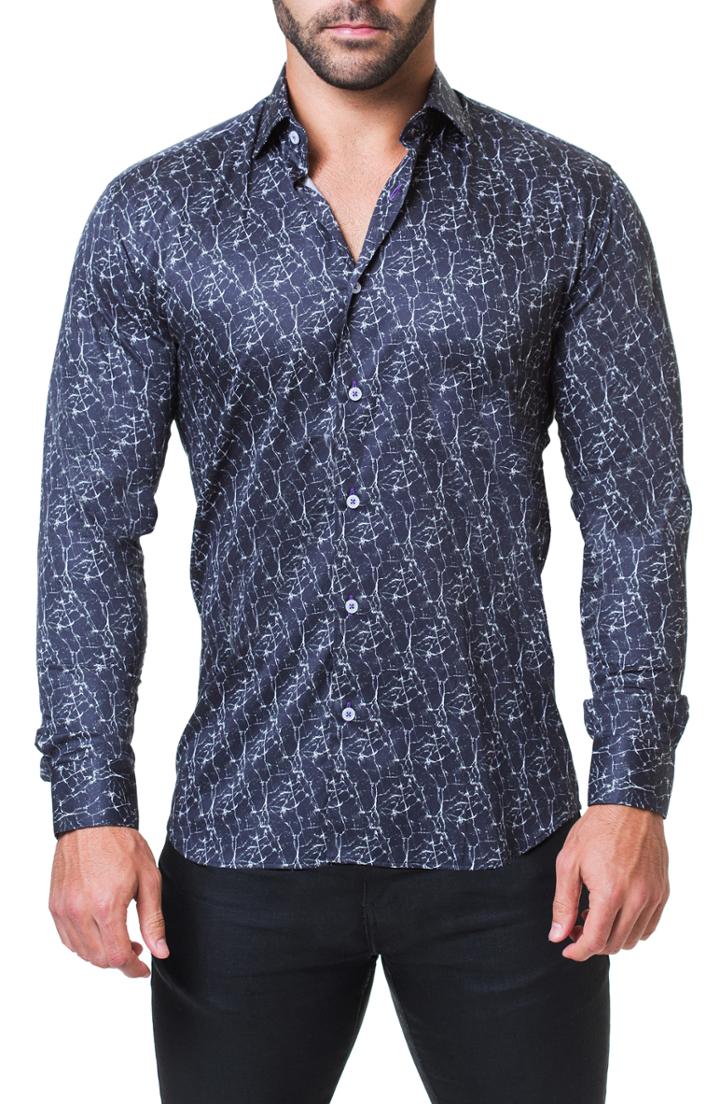 Men's Maceoo Fibonacci Marble Print Sport Shirt - Black