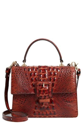 Brahmin Mini Francine Croc Embossed Leather Satchel - Burgundy