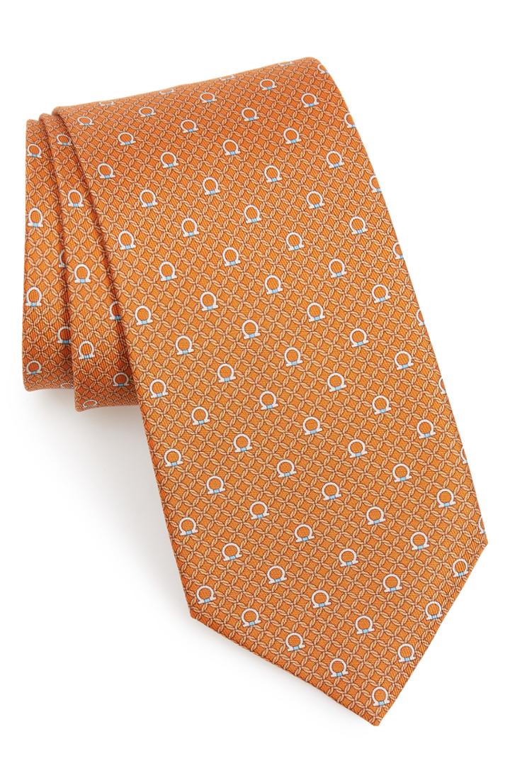 Men's Salvatore Ferragamo Gage Print Silk Tie, Size - Orange