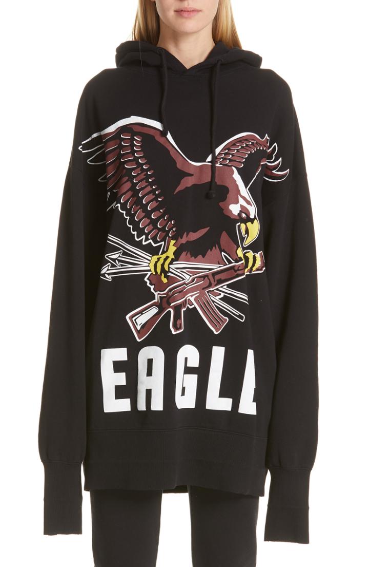 Women's Vetements Eagle Print Oversize Hoodie - Black