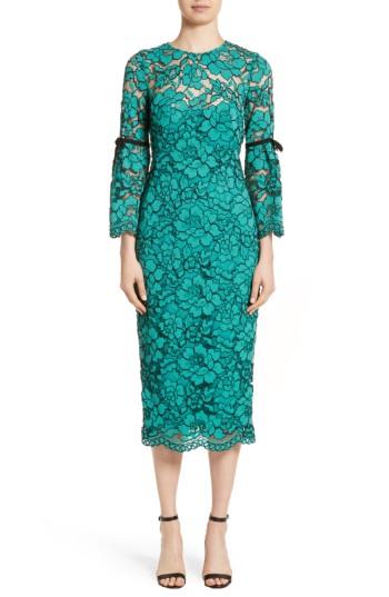 Women's Lela Rose Lace Bell Sleeve Sheath Dress - Green