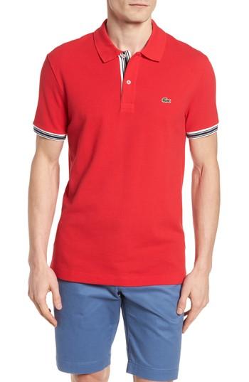 Men's Lacoste Slim Fit Stripe Sleeve Cotton Polo (3xl) - Red
