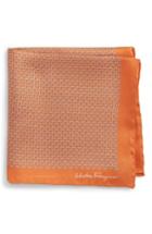 Men's Salvatore Ferragamo Energia Print Silk Pocket Square, Size - Orange