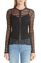 Women's Alexander Wang Leather Trim Lace Blouse - Black