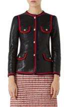 Women's Gucci Ribbon Trim Nappa Leather Jacket Us / 36 It - Black