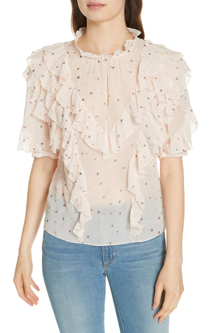 Women's Rebecca Taylor Glitter Gem Silk Top - Ivory