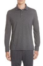 Men's Ermenegildo Zegna Wool & Cotton Long Sleeve Polo Shirt Us / 54 Eu - Grey