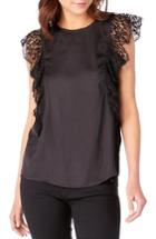 Women's Michael Stars Lace Ruffle Top - Black