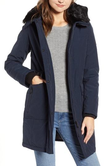 Women's Sam Edelman Faux Fur Trim Canvas Parka - Blue