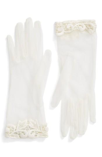 Women's Rosa Clara Lace Trim Tulle Gloves, Size - White