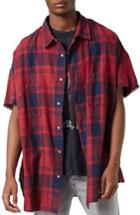 Men's Topman Cutoff Sleeves Check Shirt - Red