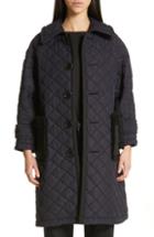 Women's Tricot Comme Des Garcons Quilted Coat With Faux Fur Trim - Blue