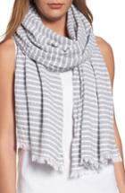 Women's Eileen Fisher Stripe Organic Cotton Scarf, Size - Grey