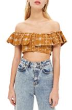 Women's Topshop Crinkle Off-the-shoulder Crop Top Us (fits Like 0) - Yellow