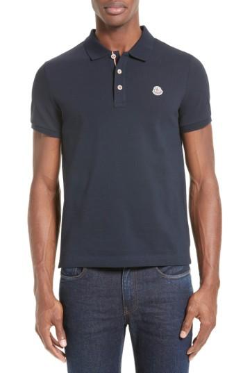 Men's Moncler Stripe Placket Polo - Blue