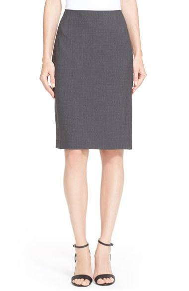 Women's Theory Stretch Wool Pencil Skirt - Grey