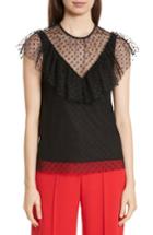 Women's Milly Helena Dot Tulle Top, Size - Black