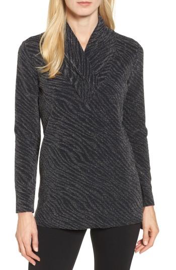 Women's Chaus Animal Print Shawl Collar Top - Metallic