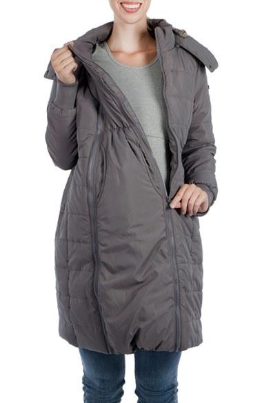 Women's Modern Eternity Madison Quilted Maternity Puffer Coat With Faux Fur Trim - Grey