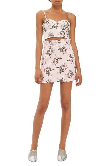 Women's Topshop Daisy Print Miniskirt Us (fits Like 0-2) - Pink