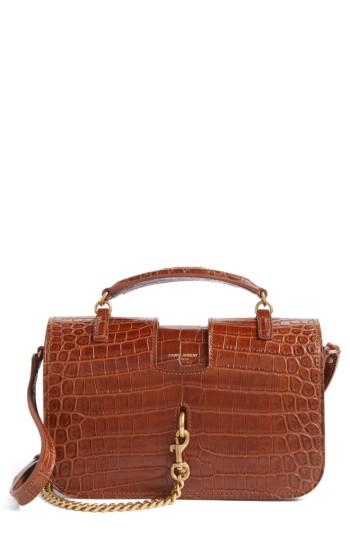 Saint Laurent Medium Croc Embossed Leather Messenger Bag -