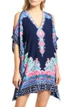 Women's Lilly Pulitzer Atlin Cold Shoulder Silk Caftan, Size /x-small - Blue