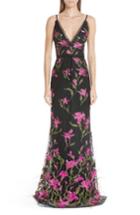 Women's Marchesa Notte Embroidered Lace & Feather Trim Gown - Black