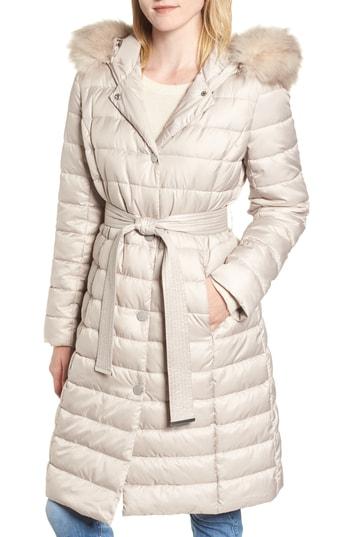 Women's Kenneth Cole New York Quilted Coat With Faux Fur Collar - Beige