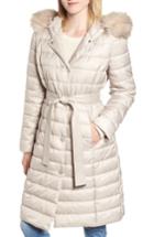 Women's Kenneth Cole New York Quilted Coat With Faux Fur Collar - Beige